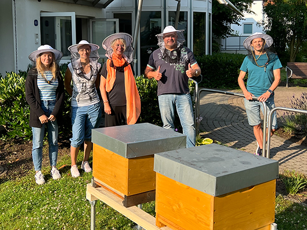 Foto vom Aufstellen der neuen Bienenstöcke